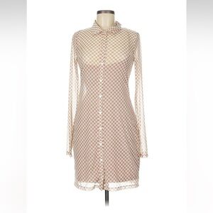 Abercrombie & Fitch Tan checkered sheer dress